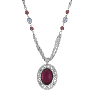 1928 Jewelry Oval Amethyst Stone Filigree Pendant Necklace 18.5"   3" Extender 1928 Jewelry