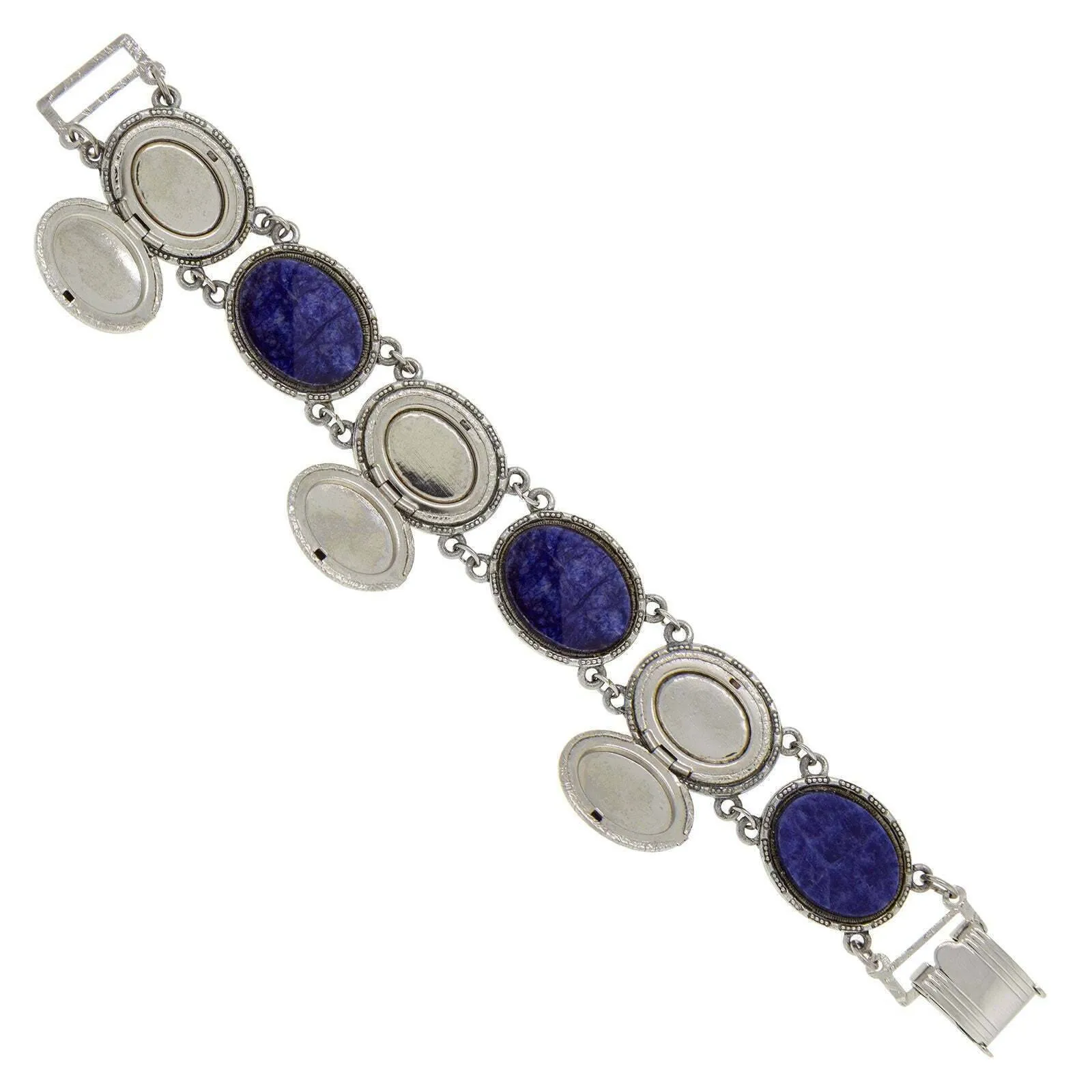 1928 Jewelry Oval Blue Sodalite Gemstone & Lockets Link Bracelet 1928 Jewelry