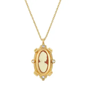 1928 Jewelry Oval Carnelian Cameo And Crystal Pendant Necklace 18" 1928 Jewelry