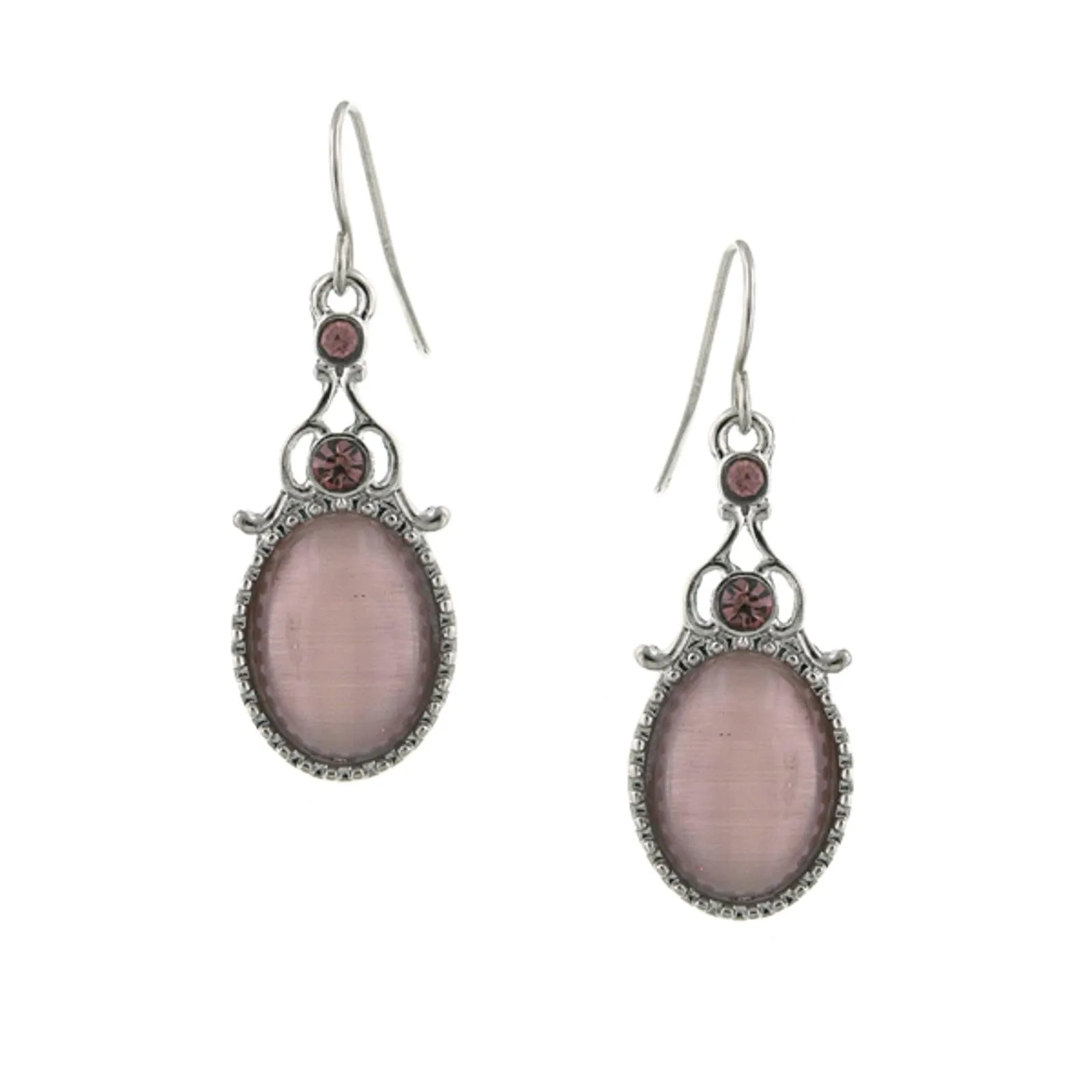 1928 Jewelry Oval Cat's Eye Crystal Accent Drop Earrings 1928 Jewelry