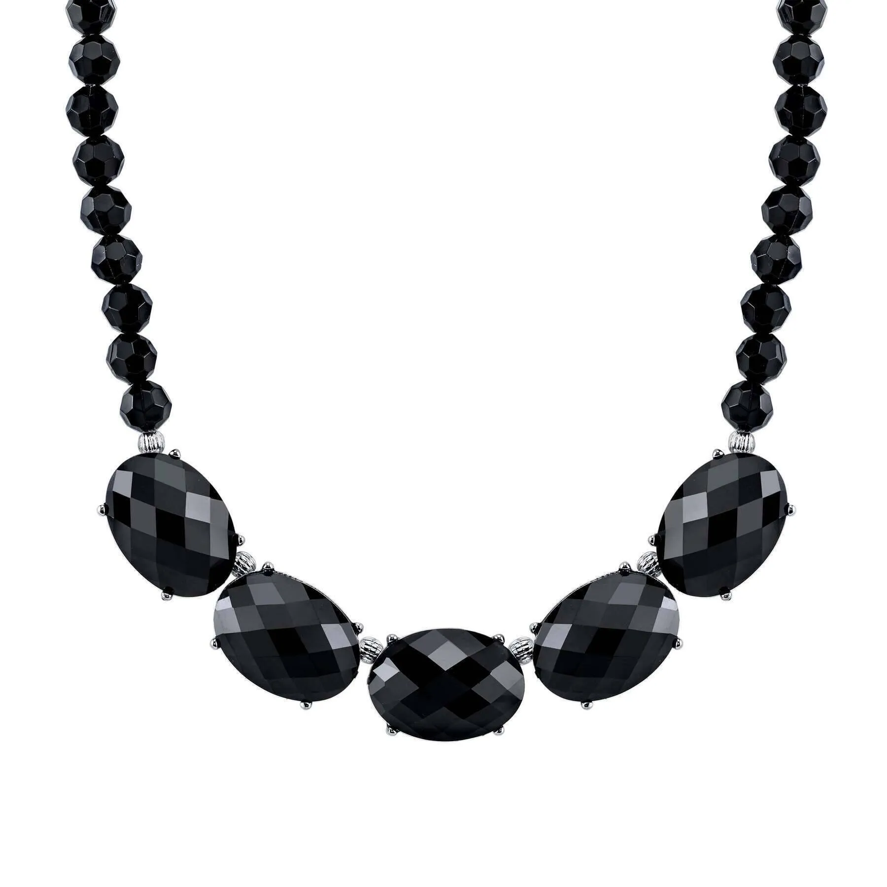 1928 Jewelry Oval Faceted Beaded Collar Necklace 16"   3" Extender 1928 Jewelry