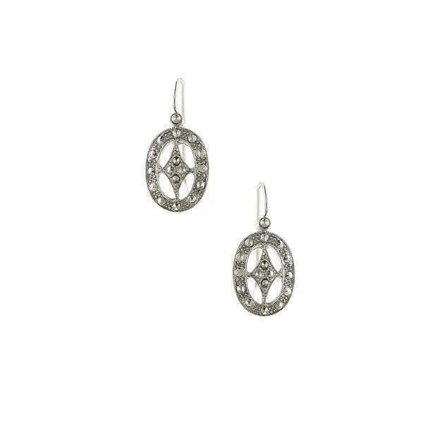 1928 Jewelry Oval Faux Marcasite Drop Earrings 1928 Jewelry