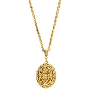 1928 Jewelry Oval Filigree Cross Double Sided Locket Necklace 30" 1928 Jewelry