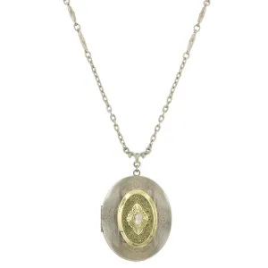 1928 Jewelry Oval Floral & Crystal Locket Necklace 32" 1928 Jewelry
