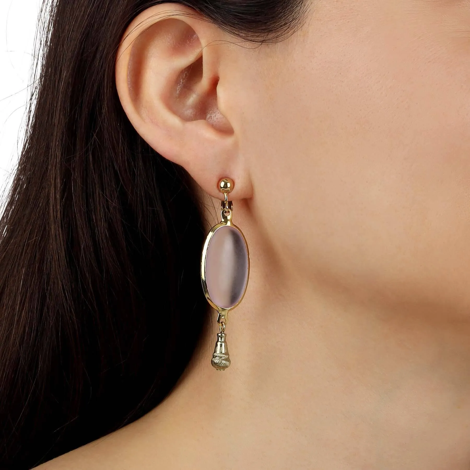 1928 Jewelry Oval Matte Rose Pink Stone Teardrop Bead Clip On Earrings 1928 Jewelry