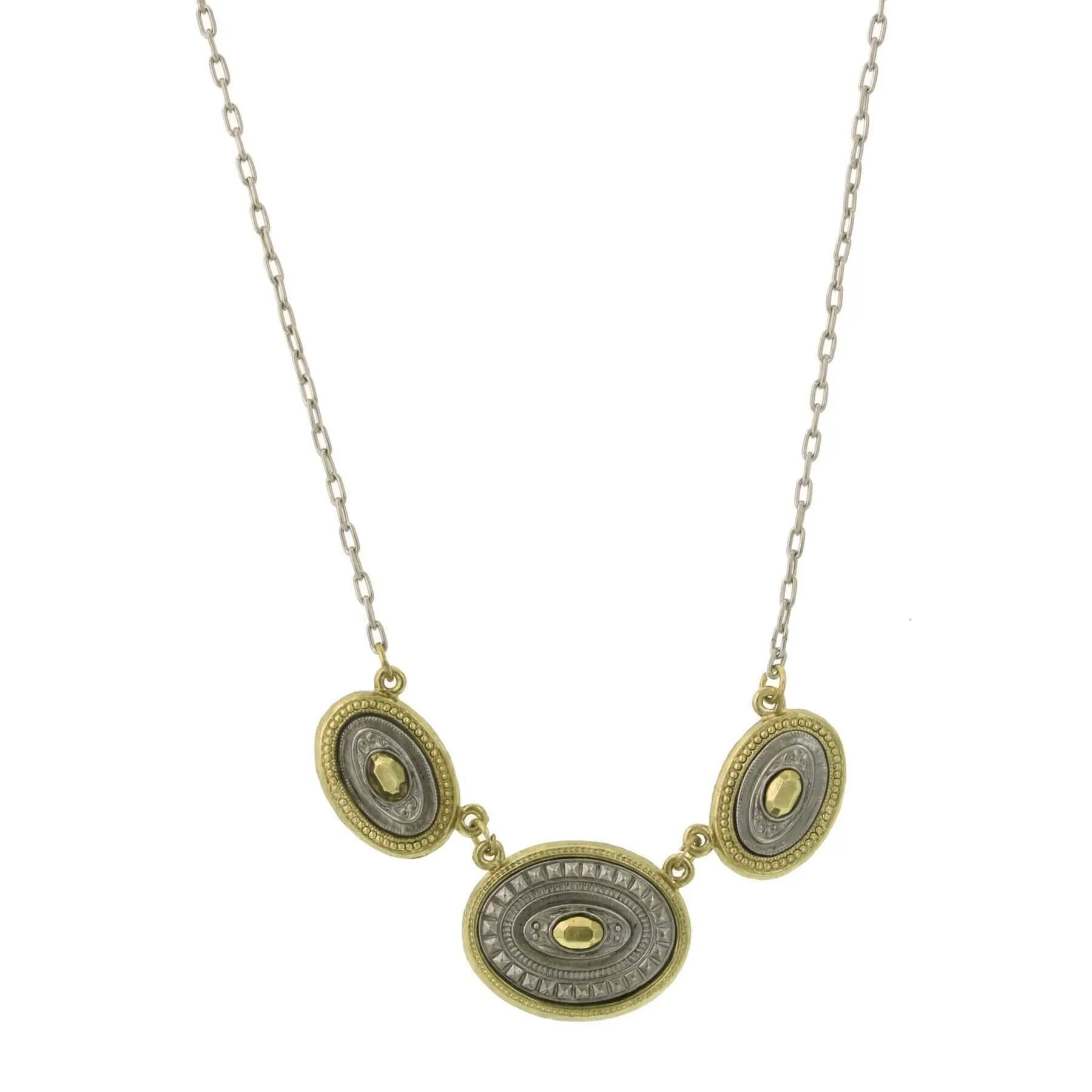1928 Jewelry Oval Two Tone Station Necklace 16"   3" Extender 1928 Jewelry