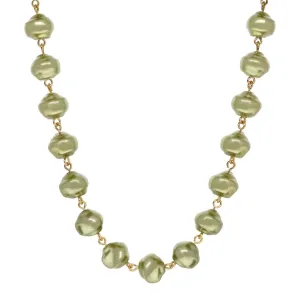 1928 Jewelry Palm Frond Green Glass Bead Necklace 15"   3" Extender 1928 Jewelry
