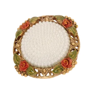 1928 Jewelry Pearly Eden Rose Enamel Faux Pearl Brooch 1928 Jewelry