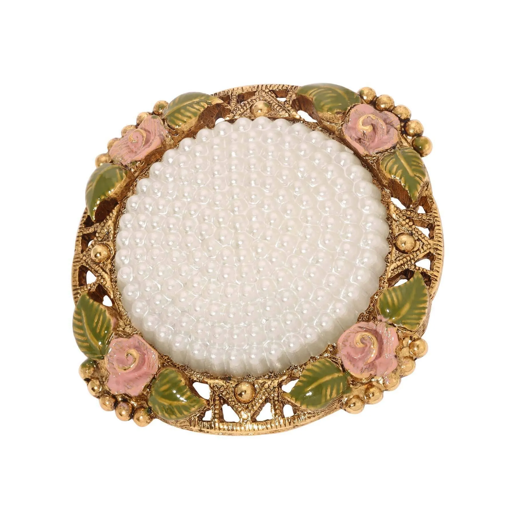 1928 Jewelry Pearly Eden Rose Enamel Faux Pearl Brooch 1928 Jewelry