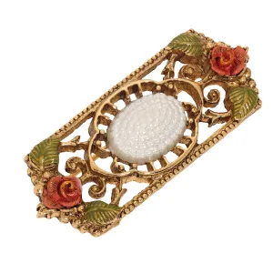 1928 Jewelry Pearly Eden Rose Enamel Faux Pearl Filigree Brooch 1928 Jewelry