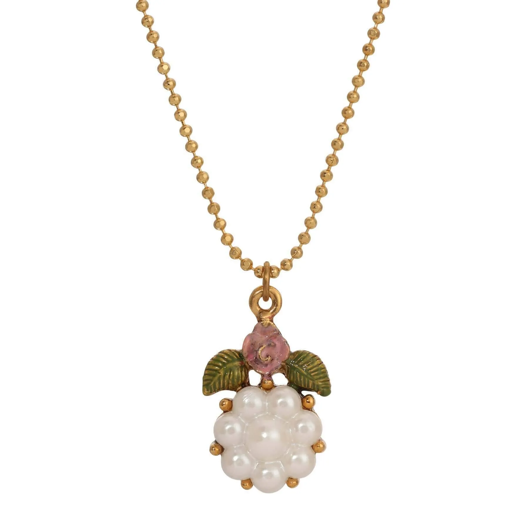 1928 Jewelry Pearly Eden Rose Enamel Faux Pearl Flower Pendant Necklace 16" 1928 Jewelry