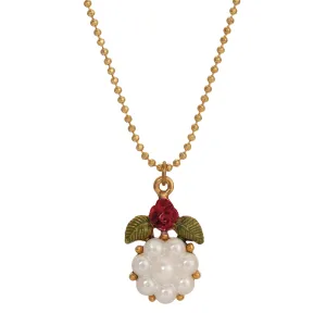 1928 Jewelry Pearly Eden Rose Enamel Faux Pearl Flower Pendant Necklace 16" 1928 Jewelry