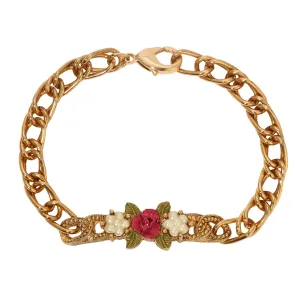 1928 Jewelry Pearly Eden Rose Enamel Faux Pearl Link Chain Bracelet 1928 Jewelry