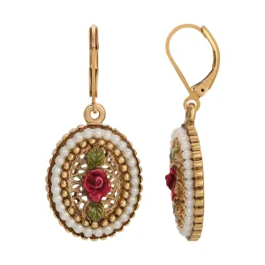 1928 Jewelry Pearly Eden Rose Enamel Faux Pearl Ring Drop Earrings 1928 Jewelry
