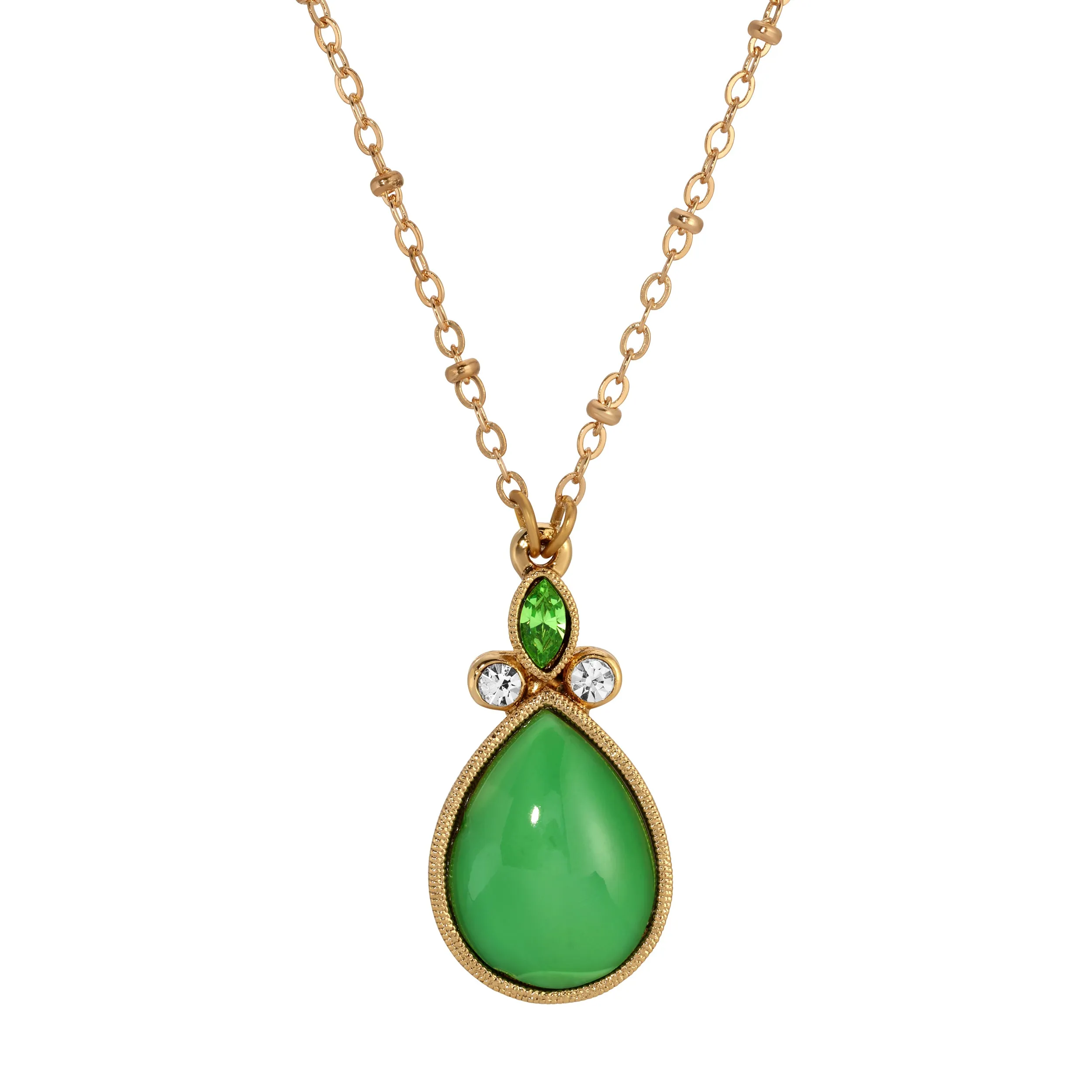 1928 Jewelry Peridot Crystal and Green Pear Shape Moonstone Pendant Necklace 16" 1928 Jewelry