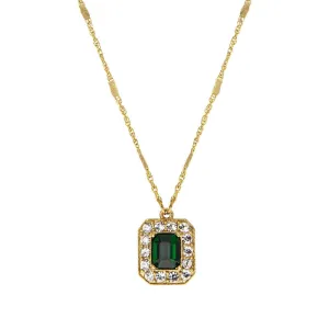 1928 Jewelry Petite Octagon Emerald Crystal Pendant Necklace 16"   3" Extender 1928 Jewelry