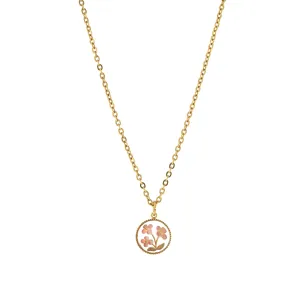 1928 Jewelry Petite Pink Floral Round Pendant Necklace 16"   3" Extension 1928 Jewelry