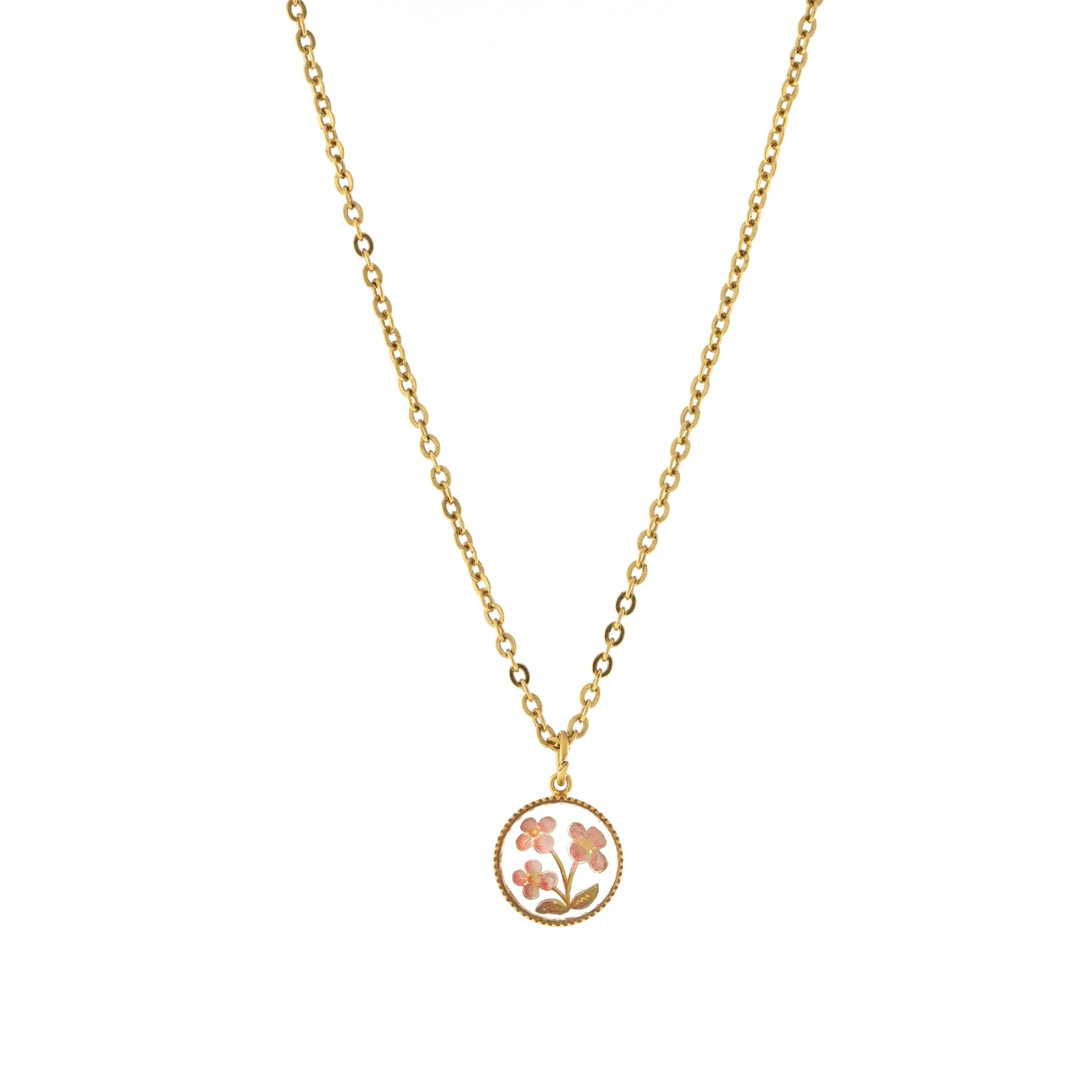 1928 Jewelry Petite Pink Floral Round Pendant Necklace 16"   3" Extension 1928 Jewelry