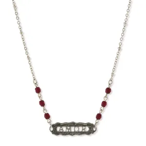 1928 Jewelry Pewter Beaded Amor Pendant Necklace 16"   3" Extender 1928 Jewelry