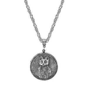 1928 Jewelry Pewter Cat Locket Necklace 30" 1928 Jewelry