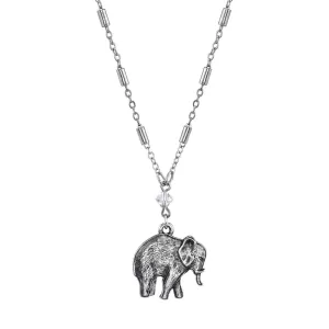 1928 Jewelry Pewter Elephant Drop Chain Pendant Necklace 16"   3" Extender 1928 Jewelry