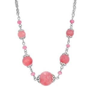 1928 Jewelry Pink Coral Smooth Beaded Necklace 16"   3" Extender 1928 Jewelry