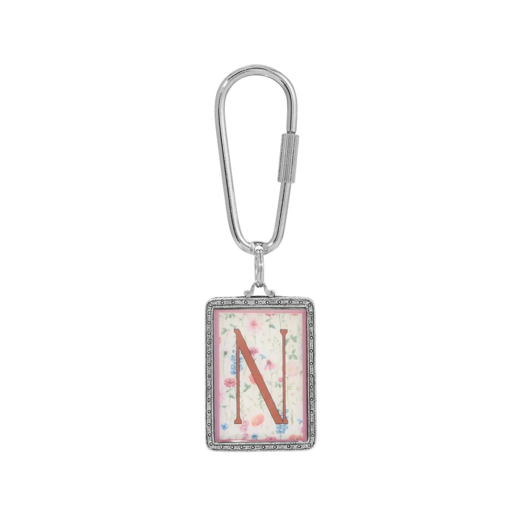 1928 Jewelry Pink Floral Motif Initial Carabiner Key Chain 1928 Jewelry