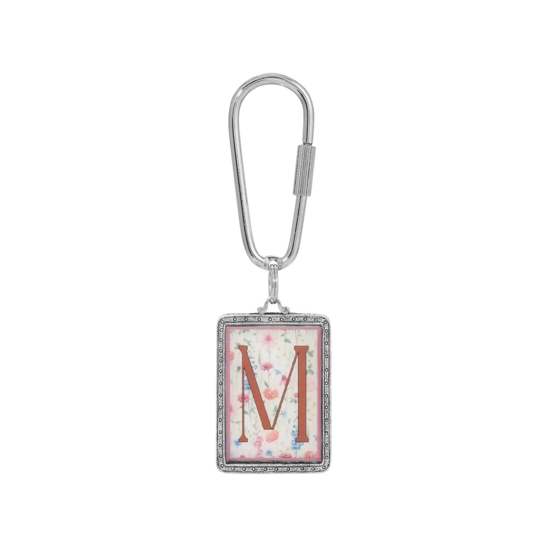 1928 Jewelry Pink Floral Motif Initial Carabiner Key Chain 1928 Jewelry
