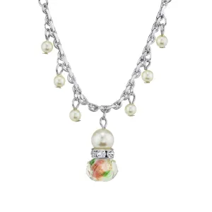 1928 Jewelry Pink Flower Beaded Drop Pendant Necklace 16"   3" Extender 1928 Jewelry