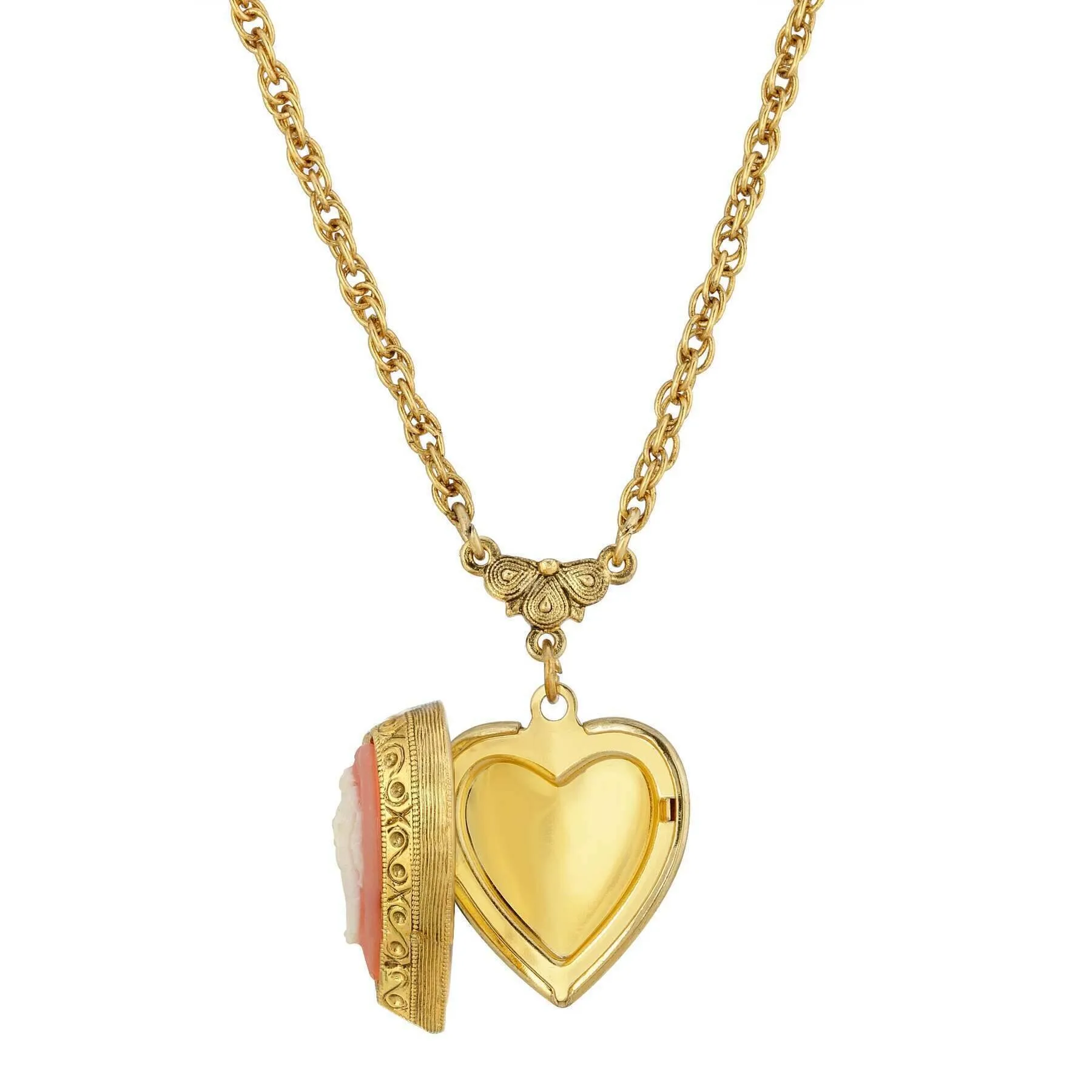1928 Jewelry Pink Heart Cameo Locket Necklace 16"   3" Extender 1928 Jewelry
