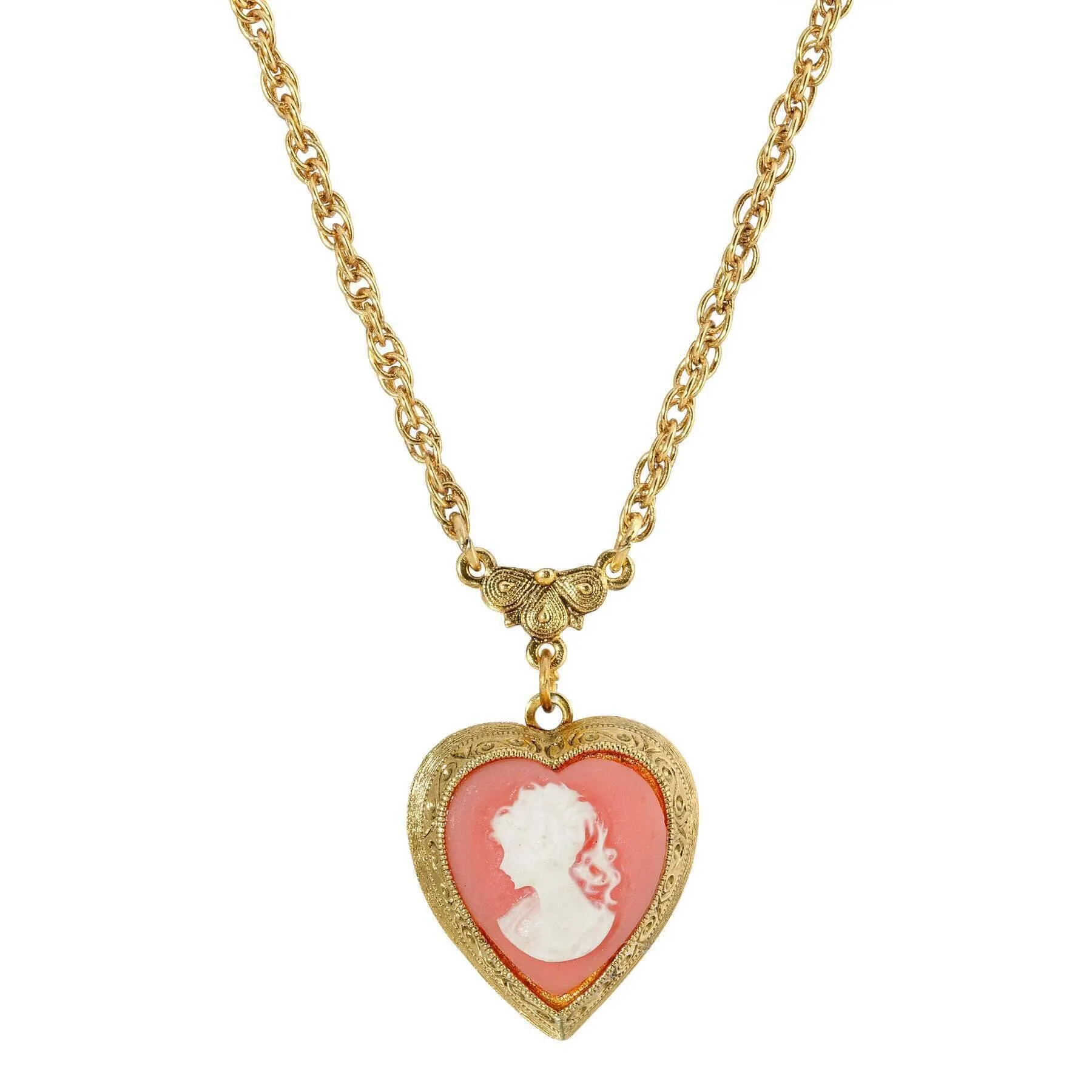 1928 Jewelry Pink Heart Cameo Locket Necklace 16"   3" Extender 1928 Jewelry