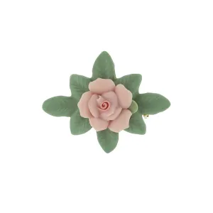 1928 Jewelry Pink Porcelain Rose And Green Leaf Bar Pin 1928 Jewelry