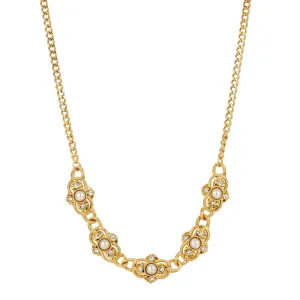 1928 Jewelry Prestige Textured Link Crystal Round Stone Collar Necklace 15" 1928 Jewelry