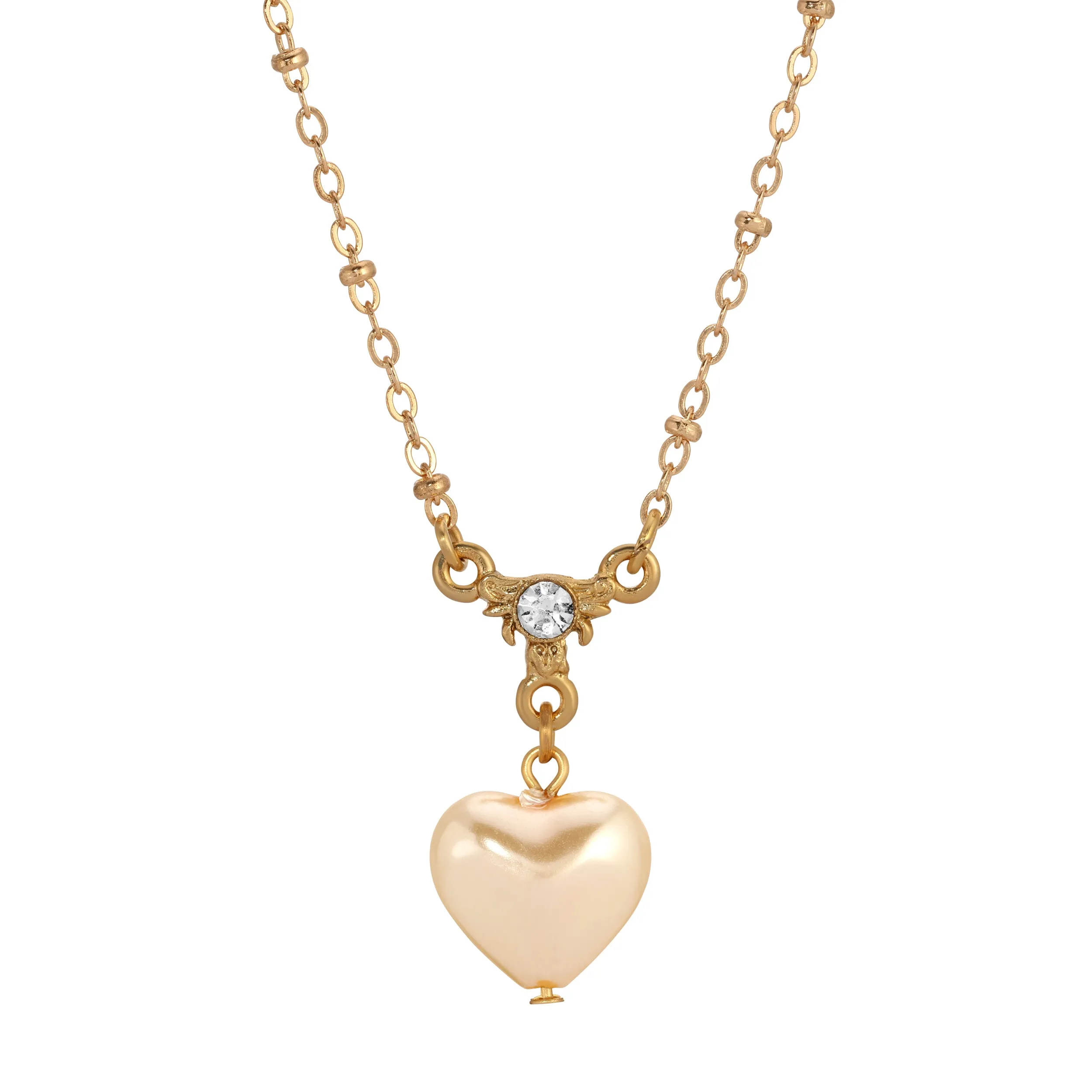 1928 Jewelry Puffed Heart Faux Pearl Pendant Necklace 16" 1928 Jewelry
