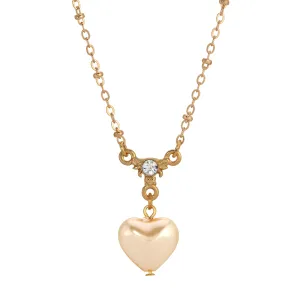 1928 Jewelry Puffed Heart Faux Pearl Pendant Necklace 16" 1928 Jewelry
