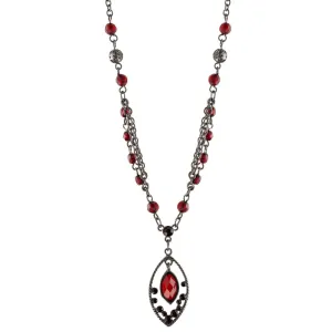 1928 Jewelry Red Faceted Oval Drop Pendant Necklace 16"   3" Extender 1928 Jewelry