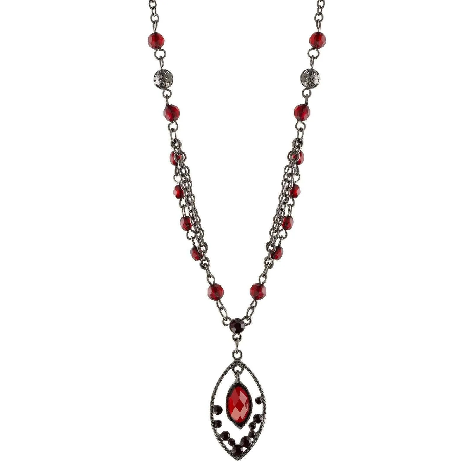 1928 Jewelry Red Faceted Oval Drop Pendant Necklace 16"   3" Extender 1928 Jewelry