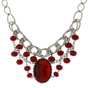 1928 Jewelry Red Faceted Oval Stone And Crystal Bead Bib Necklace 18" 1928 Jewelry