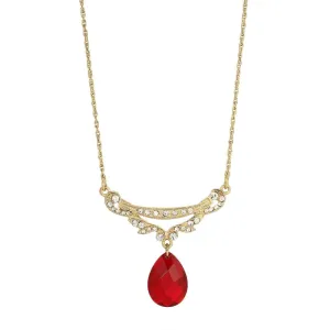 1928 Jewelry Red Teardrop Crystal Edwardian Swag Shaped Collar Necklace 16"   3" Extender 1928 Jewelry