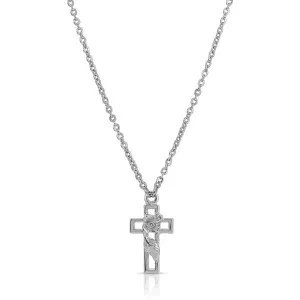 1928 Jewelry Rose And Leaf Cross Pendant Necklace 16"   3" Extender 1928 Jewelry