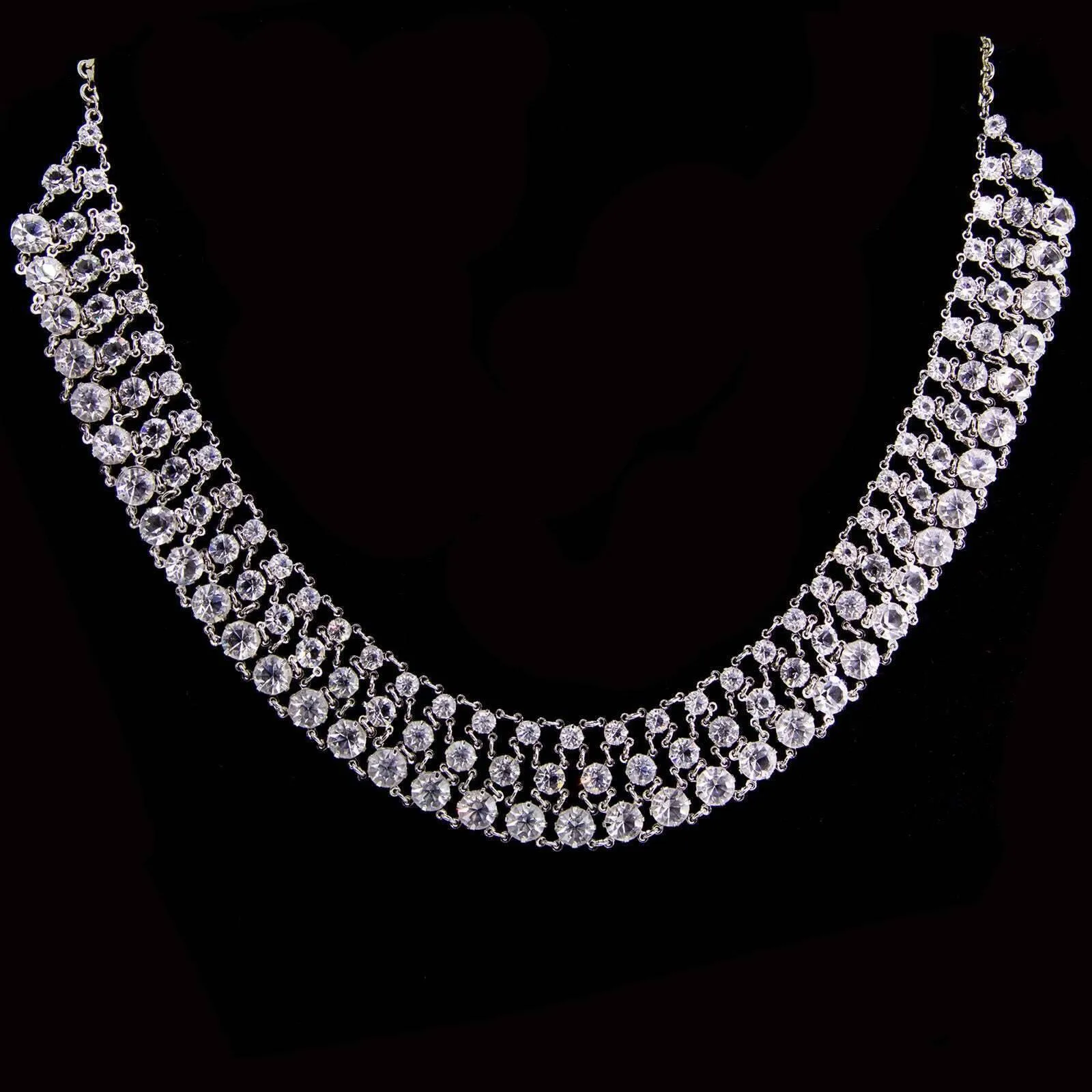 1928 Jewelry Round 3 Row Vintage Austrian Crystal Necklace 16"   3" Extender 1928 Jewelry