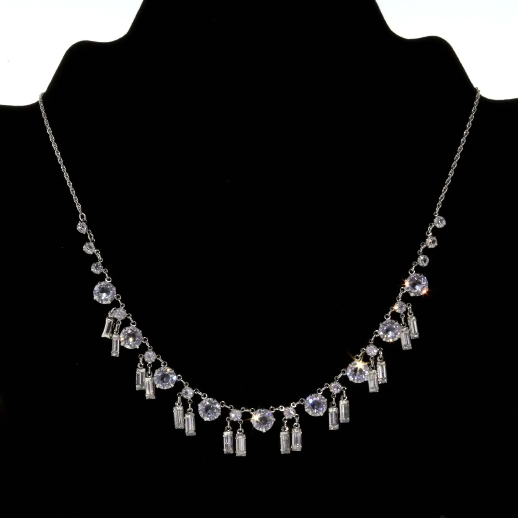 1928 Jewelry Round And Baguette Austrian Crystal Drop Necklace 15" 1928 Jewelry