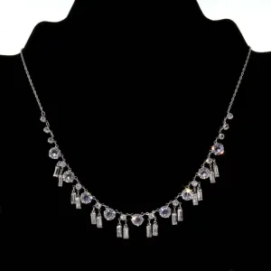 1928 Jewelry Round And Baguette Austrian Crystal Drop Necklace 15" 1928 Jewelry
