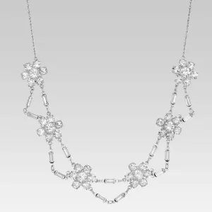 1928 Jewelry Round And Baguette Austrian Crystal Flower Stations Necklace 15.5" 1928 Jewelry