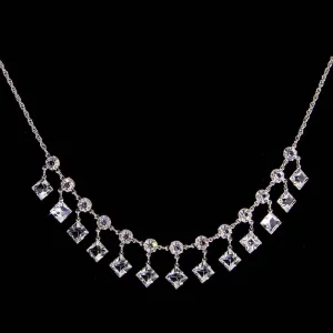 1928 Jewelry Round And Square Drop Austrian Crystal Necklace 15" 1928 Jewelry