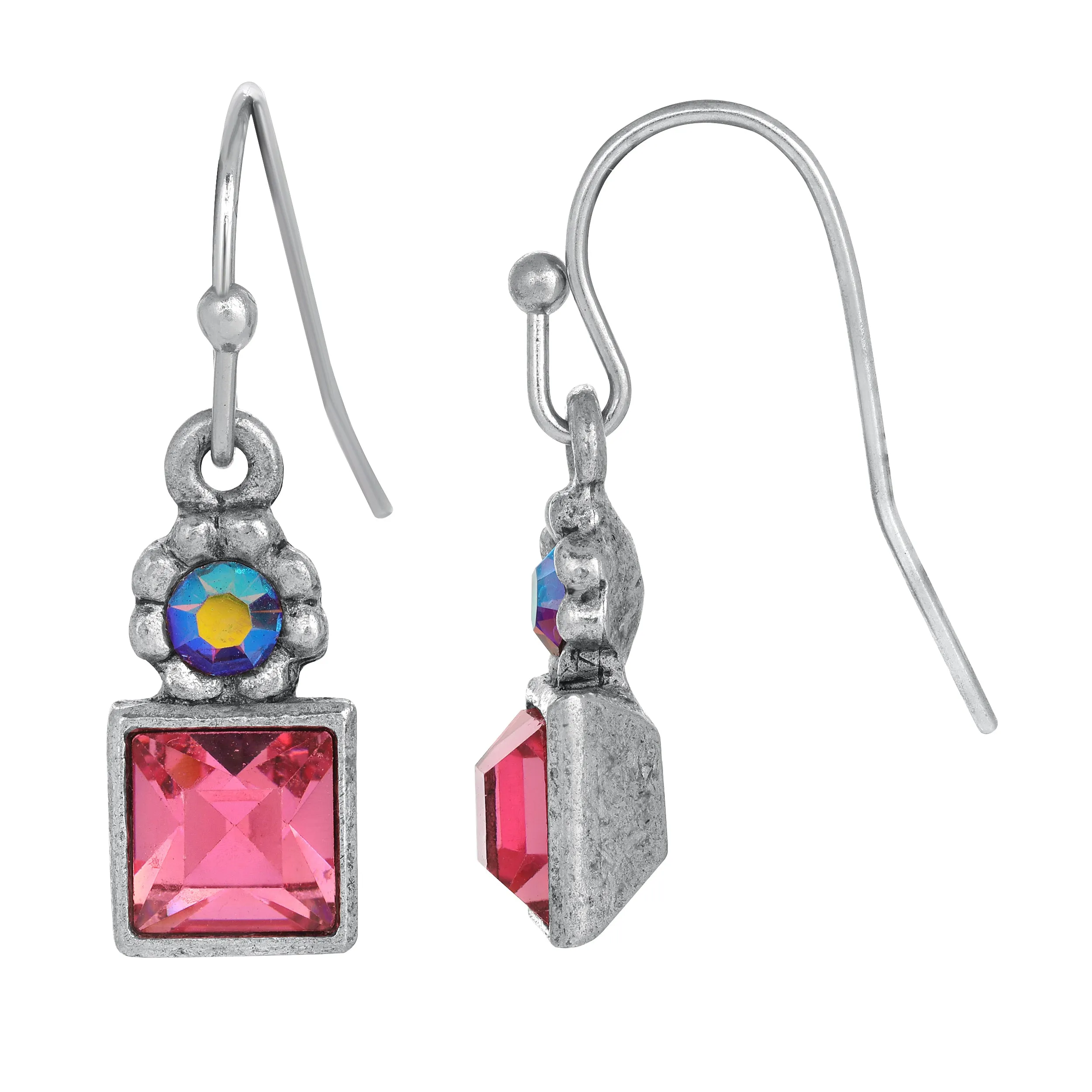 1928 Jewelry Round And Square Sparkling Crystal Drop Earrings 1928 Jewelry