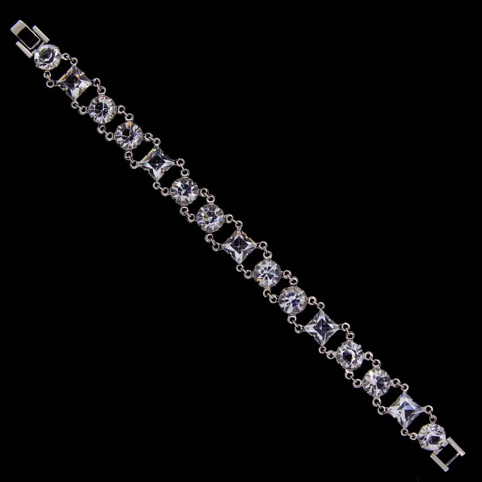 1928 Jewelry Round And Square Vintage Austrian Crystal Link Bracelet 1928 Jewelry