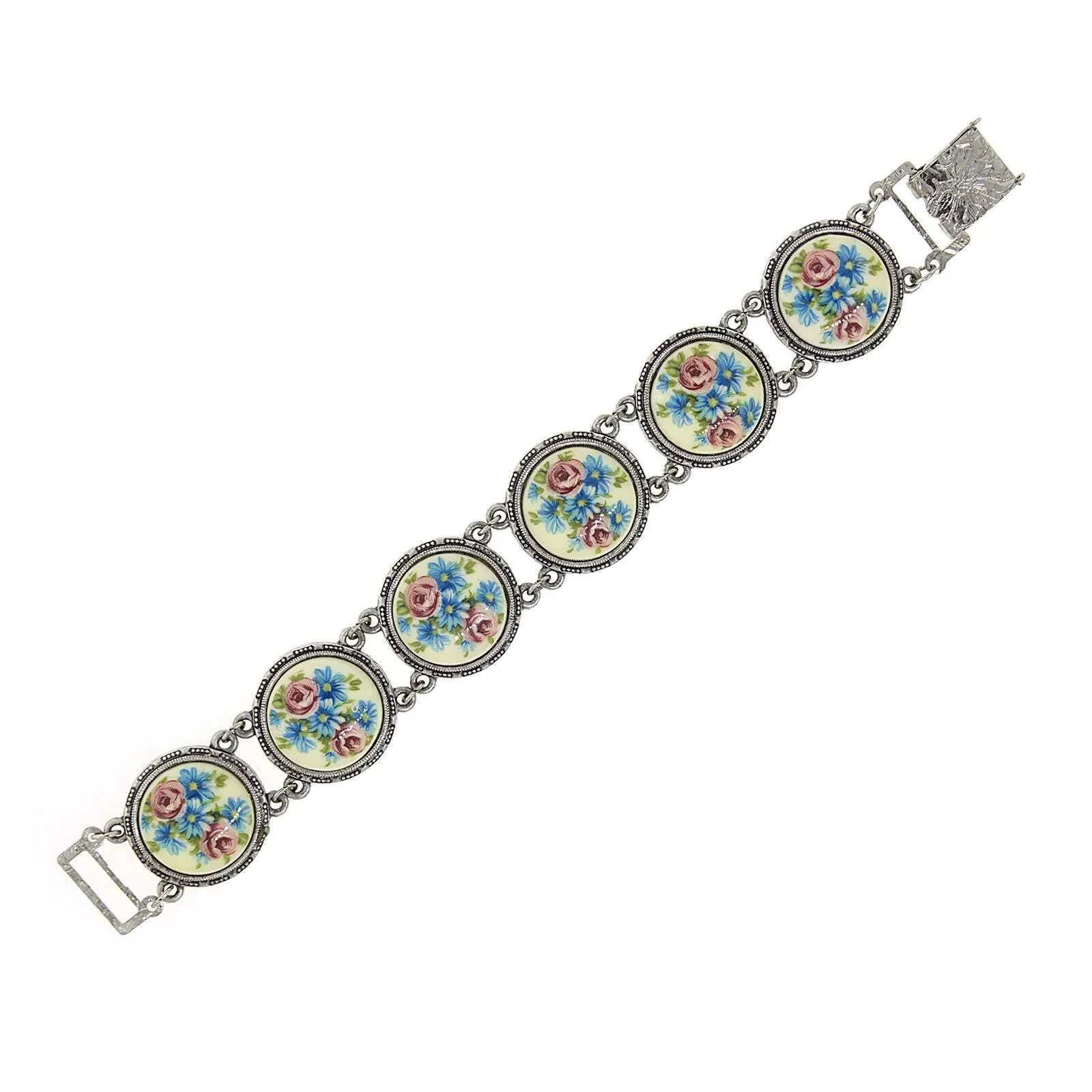 1928 Jewelry Round Blue & Pink Rose Stone Link Bracelet 1928 Jewelry
