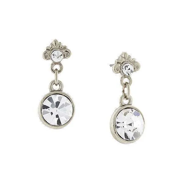 1928 Jewelry Round Clear Crystal Post Drop Earrings 1928 Jewelry