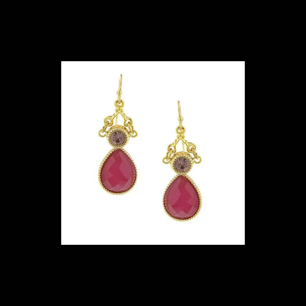 1928 Jewelry Round Crystal & Multifaceted Stone Teardrop Earrings 1928 Jewelry